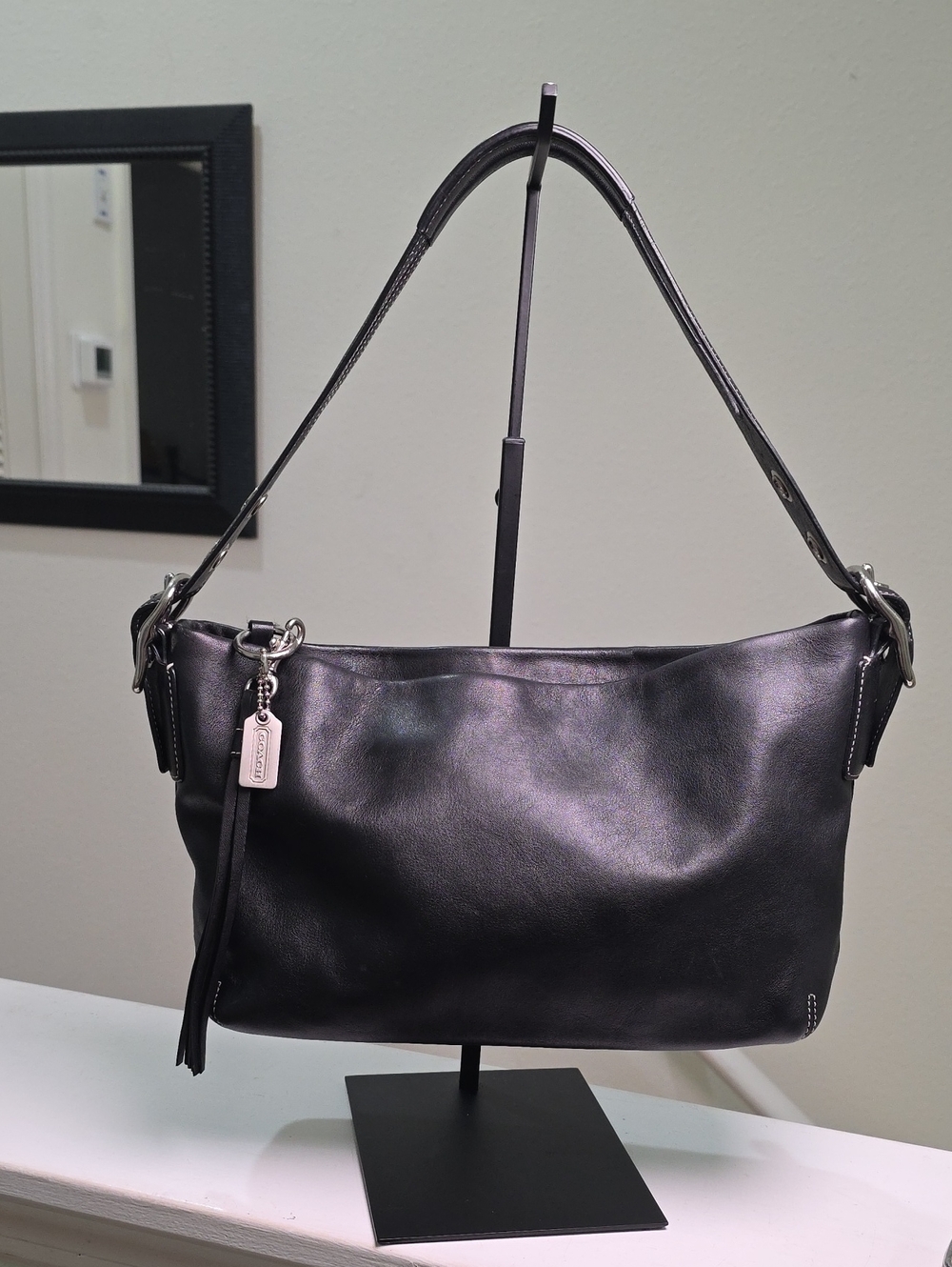 COACH 1417 Y2K Vintage East West Legacy Tassel Black Leather Shoulder Bag EUC